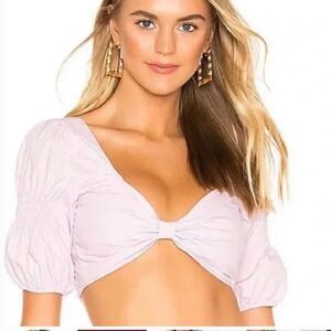 SuperDown Shay Puff Sleeve Crop Top Size XSmall in Lavender
